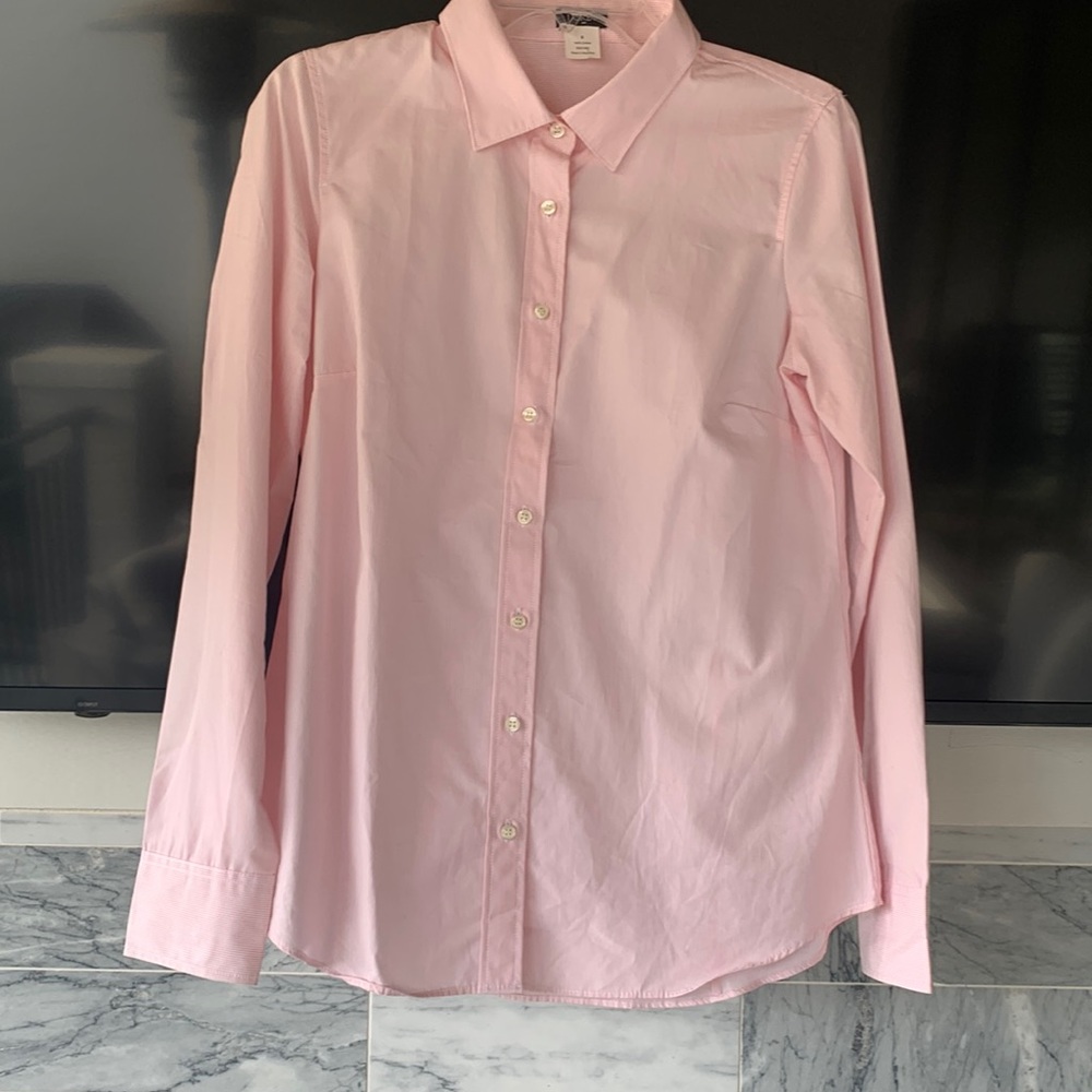 J crew ladies Oxford shirt- pink white stripe